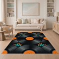 thumbnail image 1 of ODIKA 5'x7' Washable Area Rug Record Music Vinyl Disc Turntable Inspired Round Decorative Shaped for Guest Room, Lounge, Apartment, Non-Slip Low Profile, Stain Resistant, 1 of 7