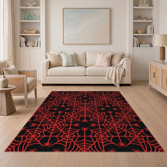 ODIKA 5'x7' Washable Area Rug Strand Men Frame Webs Wevs Bold Radiating Mens Repeating Web Playful Expressive for Small Living Room, Bedroom, Easy Care, Non-Shedding, Pet Friendly