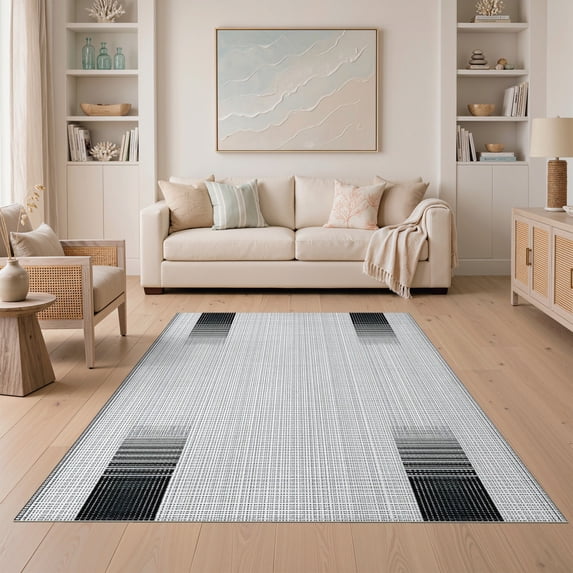 ODIKA 5'x7' Washable Area Rug Striped Door Boho Graduated Bands Stripe Doormat Palmetto Welcome for Guest Room, Lounge, Apartment, Non-Slip Low Profile, Stain Resistant