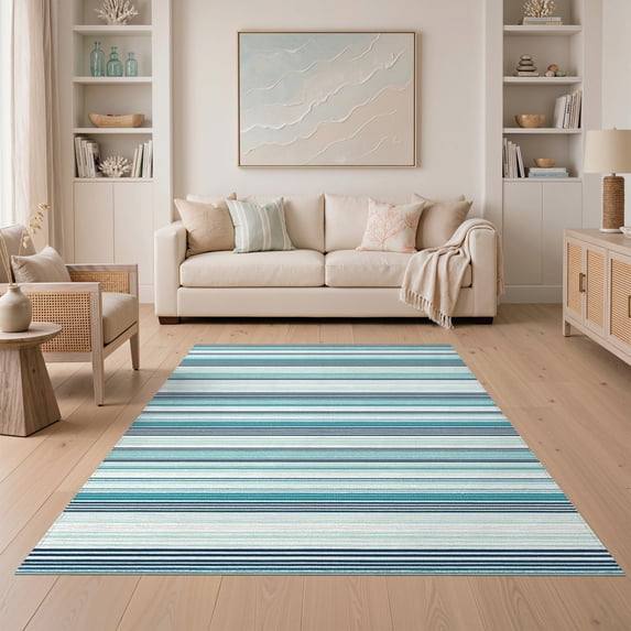 ODIKA 5'x7' Welcome Motif Door Striped Entry Layered Front Doormat Stripe Washable Area Rug None for Dining Room, Under Table, Home Office, Non-Slip Chair-Friendly