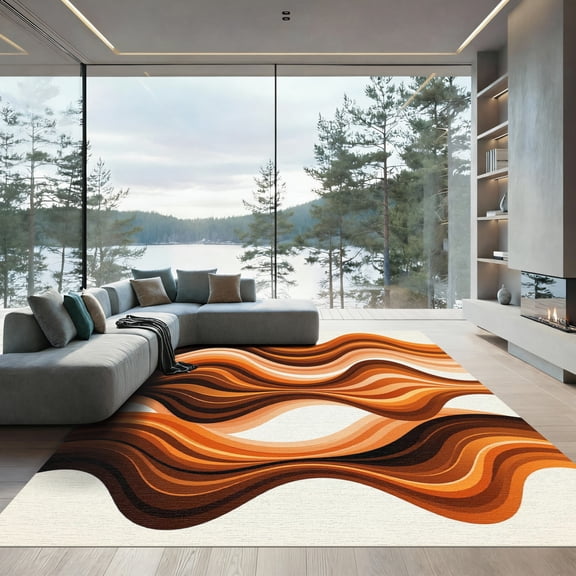 ODIKA 5'x7' Machine Washable Non-Slip Area Rug, 70s Burnt Orange High Traffic Rug, Orange, 973291