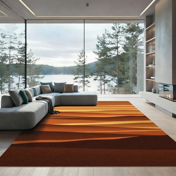 ODIKA 5'x7' Machine Washable Non-Slip Area Rug, Abstract Burnt Orange High Traffic Rug, Orange, 973305
