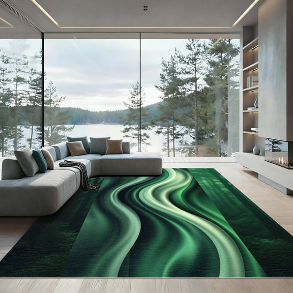 ODIKA 5'x7' Machine Washable Non-Slip Area Rug, Abstract Dark Green High Traffic Rug, Green, 972931
