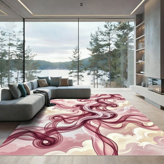ODIKA 5'x7' Machine Washable Non-Slip Area Rug, Abstract Dusty Rose High Traffic Rug, Pink, 947711