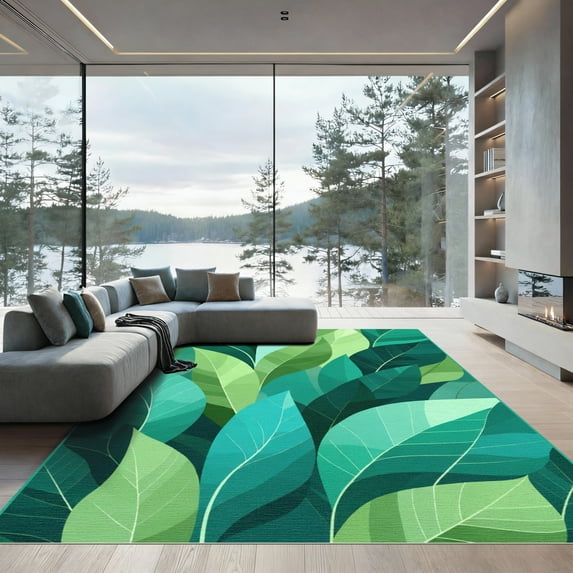 ODIKA 5'x7' Machine Washable Non-Slip Area Rug, Abstract Green High Traffic Rug with Pad, Green, 1050695