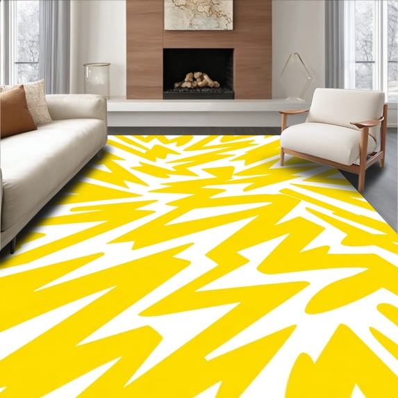 ODIKA 5'x7' Machine Washable Non-Slip Area Rug, Abstract Lightning Bolt Zigzag with Electric Energy High Traffic Rug with Pad, Yellow, 466245
