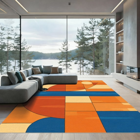 ODIKA 5'x7' Machine Washable Non-Slip Area Rug, Abstract Orange High Traffic Rug, Orange, 1060562