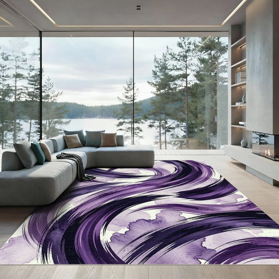 ODIKA 5'x7' Machine Washable Non-Slip Area Rug, Abstract Purple High Traffic Rug, Purple, 1133559