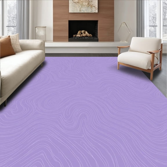 ODIKA 5x7 Machine Washable Non-Slip Area Rug, Abstract Ripple Mosaic with Interlocking Ovals and Misty Silver Undertones High Traffic Rug, Purple, 537561