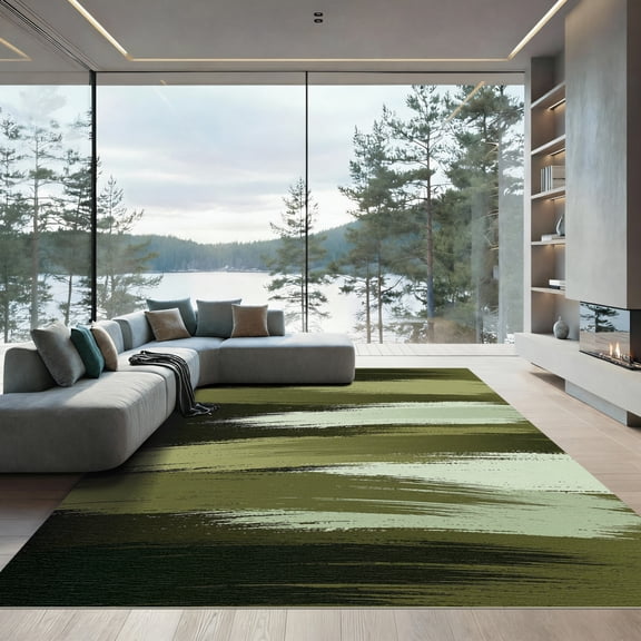 ODIKA 5'x7' Machine Washable Non-Slip Area Rug, Abstract Sage Green High Traffic Rug, Green, 967608