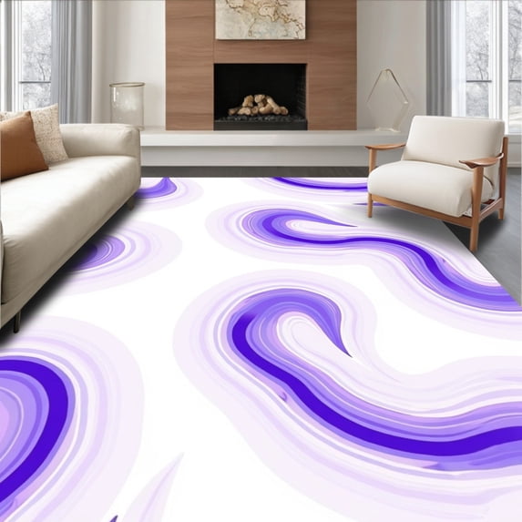 ODIKA 5'x7' Machine Washable Non-Slip Area Rug, Abstract Swirling Waves with Lilac Hues and Gradient Flow High Traffic Rug, Purple, 495120