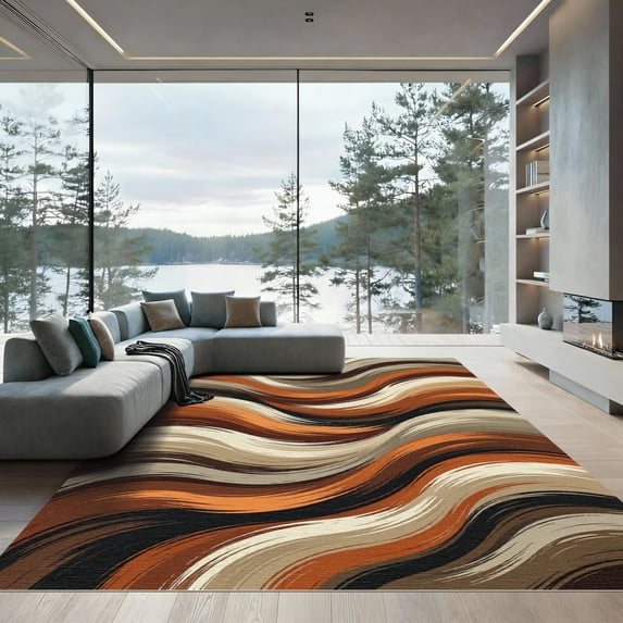 ODIKA 5'x7' Machine Washable Non-Slip Area Rug, Abstract Taupe High Traffic Rug, Beige, 1165089