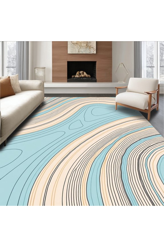5'x7' Machine Washable Non-Slip Area Rug, Abstract Topography Inspired With Fluid Contour Layers High Traffic Rug, Blue, 471146