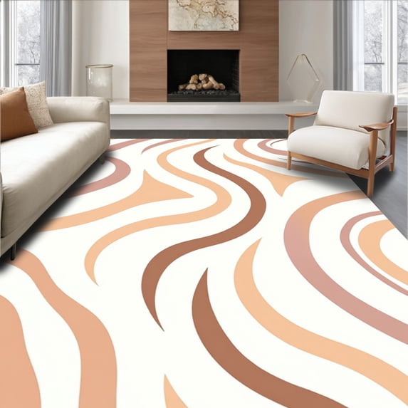 ODIKA 5'x7' Machine Washable Non-Slip Area Rug, Abstract Wave Flow Contemporary Ripple Design with Gradient Transitions High Traffic Rug, Beige, 540301