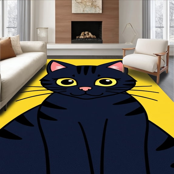 ODIKA 5'x7' Machine Washable Non-Slip Area Rug, Adorable Kitten Portrait Hook Kit for Beginner Making High Traffic Rug with Pad, Yellow, 727100