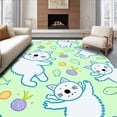 thumbnail image 1 of ODIKA 5'x7' Machine Washable Non-Slip Area Rug, Adorable Kitty Dreams Playful Anime Illustrated Surface Design High Traffic Rug, Green, 724368, 1 of 7