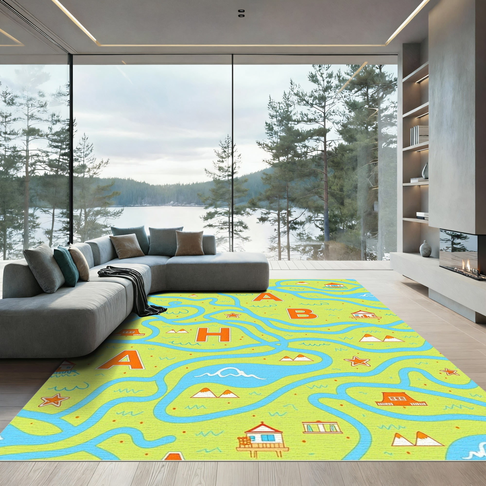 ODIKA 5x7 Machine Washable Non-Slip Area Rug, Adventure Map Featuring ...