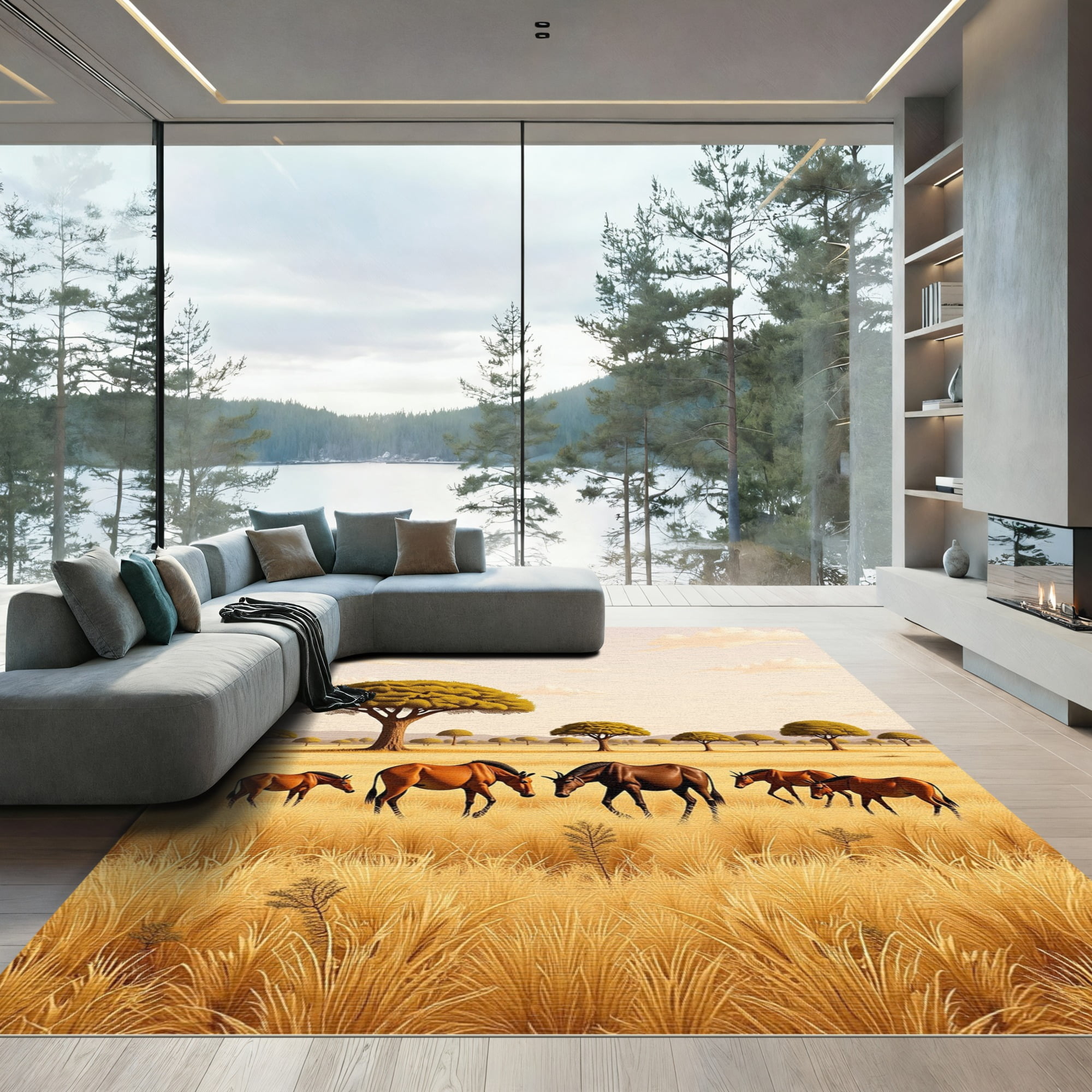 ODIKA 5x7 Machine Washable Non-Slip Area Rug, African Savanna Wildlife ...