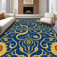 thumbnail image 1 of ODIKA 5'x7' Machine Washable Non-Slip Area Rug, Art Nouveau Bloom with Swirling Petal Motifs High Traffic Rug with Pad, Blue, 730979, 1 of 8