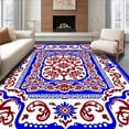 thumbnail image 1 of ODIKA 5'x7' Machine Washable Non-Slip Area Rug, Artisan Heritage Showcasing Interlocking Filigree Medals High Traffic Rug with Pad, Blue, 596401, 1 of 8