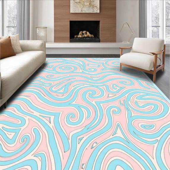ODIKA 5'x7' Machine Washable Non-Slip Area Rug, Artistic Abstract Swirls with Modern Touch High Traffic Rug, Pink, 336936