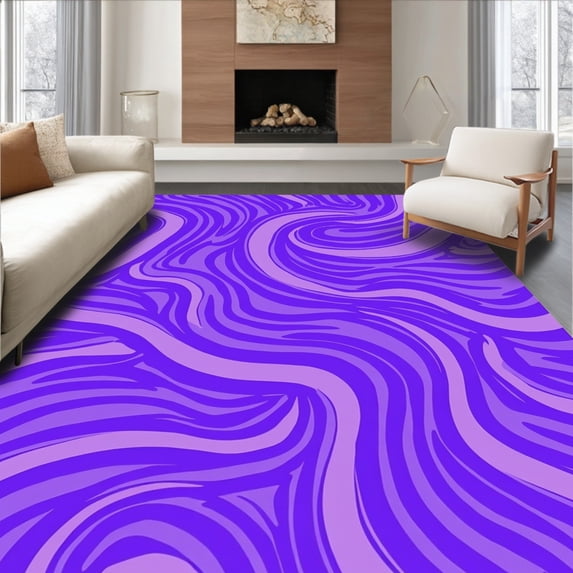 ODIKA 5'x7' Machine Washable Non-Slip Area Rug, Artistic Fluid Whimsical Curvy Decorative Fancy Modern High Traffic Rug with Pad, Purple, 592142