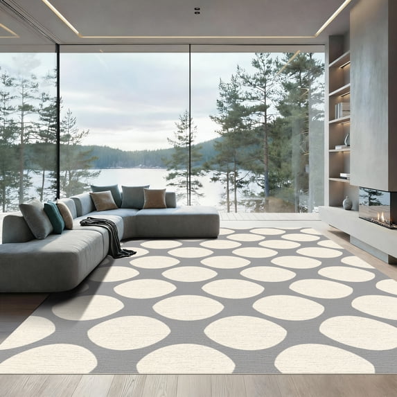 ODIKA 5'x7' Machine Washable Non-Slip Area Rug, Artistic Hide Layered Effect High Traffic Rug, Beige, 909369