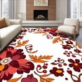 thumbnail image 1 of ODIKA 5'x7' Machine Washable Non-Slip Area Rug, Autumn Blossom Cascade Featuring Fern Whorls and Berry Sprigs High Traffic Rug, Red, 740579, 1 of 7