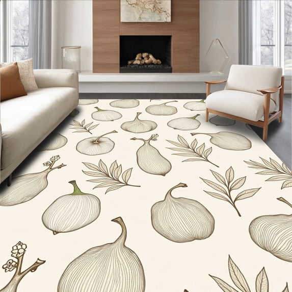 ODIKA 5'x7' Machine Washable Non-Slip Area Rug, Autumn Gourd Elegant Seasonal Embellishment High Traffic Rug with Pad, Beige, 601745