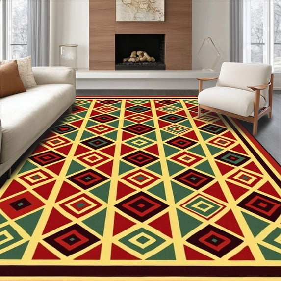 ODIKA 5'x7' Machine Washable Non-Slip Area Rug, Aztec Southwest Heritage Design High Traffic Rug, Red, 669172