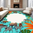 thumbnail image 1 of ODIKA 5'x7' Machine Washable Non-Slip Area Rug, Bespoke Jungle Playmat Showcasing Exotic Creature Parade High Traffic Rug with Pad, Blue, 683379, 1 of 8
