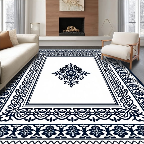 ODIKA 5'x7' Machine Washable Non-Slip Area Rug, Bloom Trellis Exquisite Timeless Handsome High Traffic Rug, Black, 660191