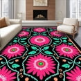 thumbnail image 1 of ODIKA 5'x7' Machine Washable Non-Slip Area Rug, Blooming Petal Interlocking Floral Art Style High Traffic Rug with Pad, Pink, 743908, 1 of 8