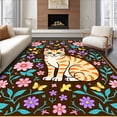 thumbnail image 1 of ODIKA 5'x7' Machine Washable Non-Slip Area Rug, Blossom Cat Dreamscape Interlocking Garden Motif with Accents High Traffic Rug with Pad, Brown, 633372, 1 of 8
