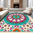 thumbnail image 1 of ODIKA 5'x7' Machine Washable Non-Slip Area Rug, Bohemian Medallion Eclectic Artistic Vibrant Decorative Statement High Traffic Rug with Pad, Pink, 578756, 1 of 8