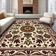 thumbnail image 1 of ODIKA 5'x7' Machine Washable Non-Slip Area Rug, Boho Floral Interlocking with Whimsical Petal Embellishments High Traffic Rug with Pad, Beige, 419338, 1 of 8