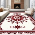 thumbnail image 1 of ODIKA 5'x7' Machine Washable Non-Slip Area Rug, Boho Winter Medallion with Snowburst Design High Traffic Rug, Red, 611862, 1 of 7