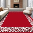thumbnail image 1 of ODIKA 5'x7' Machine Washable Non-Slip Area Rug, Botanical Accented by Subtle Scrollwork and Contemporary Trim High Traffic Rug with Pad, Red, 588928, 1 of 8