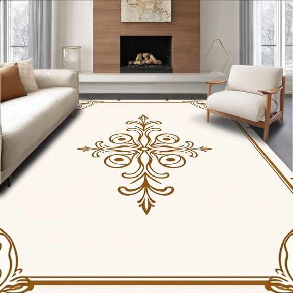 ODIKA 5x7 Machine Washable Non-Slip Area Rug, Botanical Garden Scroll Damask Ornate High Traffic Rug, Brown, 543446