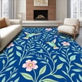 thumbnail image 1 of ODIKA 5'x7' Machine Washable Non-Slip Area Rug, Botanical Hummingbird Artistic Vintage Tapestry High Traffic Rug with Pad, Blue, 477882, 1 of 8