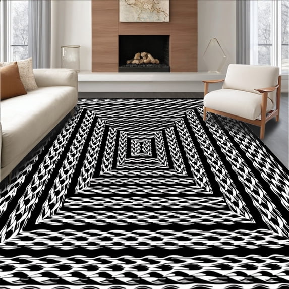ODIKA 5'x7' Machine Washable Non-Slip Area Rug, Braided Cord Flooring with Moisture Resistant Technology High Traffic Rug with Pad, Black, 596263