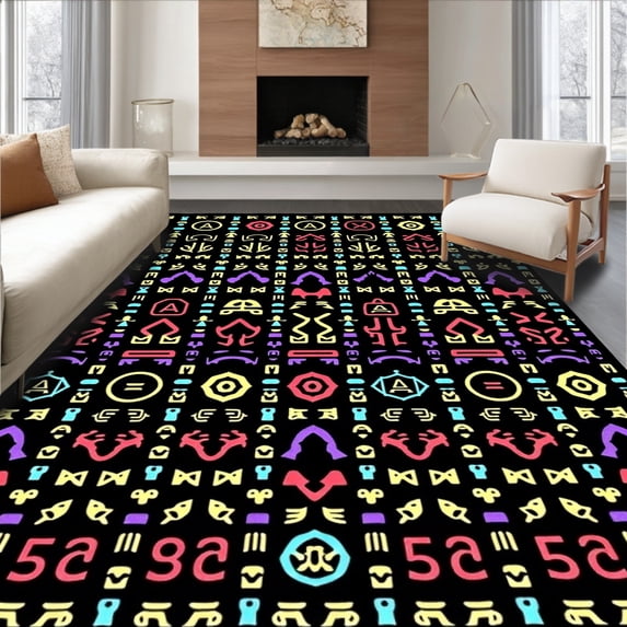 ODIKA 5'x7' Machine Washable Non-Slip Area Rug, Braided Literacy Symbol Network Modern Educational Graphics High Traffic Rug, Red, 691246