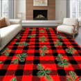 thumbnail image 1 of ODIKA 5'x7' Machine Washable Non-Slip Area Rug, Buffalo Check Cabin Plaid with Festive Pinecone Motif High Traffic Rug, Red, 616209, 1 of 7