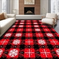 thumbnail image 1 of ODIKA 5'x7' Machine Washable Non-Slip Area Rug, Buffalo Plaid Patchwork with Nordic Snowflake Motif Holiday High Traffic Rug with Pad, Red, 651626, 1 of 8