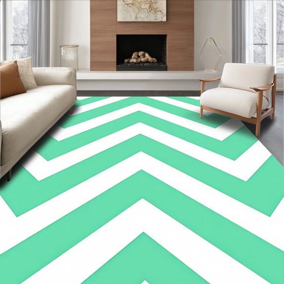 ODIKA 5'x7' Machine Washable Non-Slip Area Rug, Cane Stripe Merry Christmas Themed High Traffic Rug with Pad, Mint Green, 613256