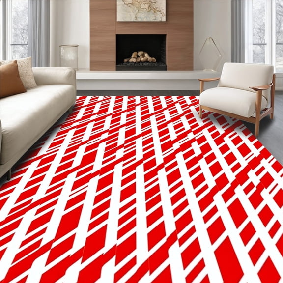 ODIKA 5x7 Machine Washable Non-Slip Area Rug, Cane Stripe Felting Kit Peppermint Swirl Project High Traffic Rug, Red, 646185