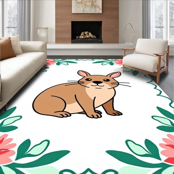 ODIKA 5'x7' Machine Washable Non-Slip Area Rug, Capybara Yarn Crochet Decorative Display High Traffic Rug with Pad, Brown, 744066