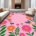 thumbnail image 1 of ODIKA 5'x7' Machine Washable Non-Slip Area Rug, Cartoon Garden Scene Featuring Blossoming Flowers and Fluttering Insects High Traffic Rug with Pad, Pink, 726183, 1 of 8