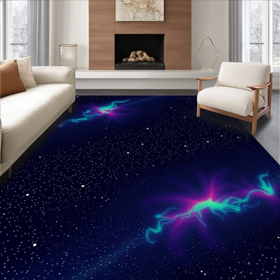 ODIKA 5'x7' Machine Washable Non-Slip Area Rug, Celestial Constellation Dreamscape With Mystical Night Sky Inspiration High Traffic Rug with Pad, Multi, 494162