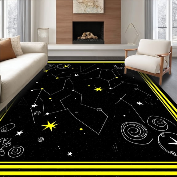 ODIKA 5x7 Machine Washable Non-Slip Area Rug, Celestial Midnight Stargazer Constellation Map High Traffic Rug, Black, 586960